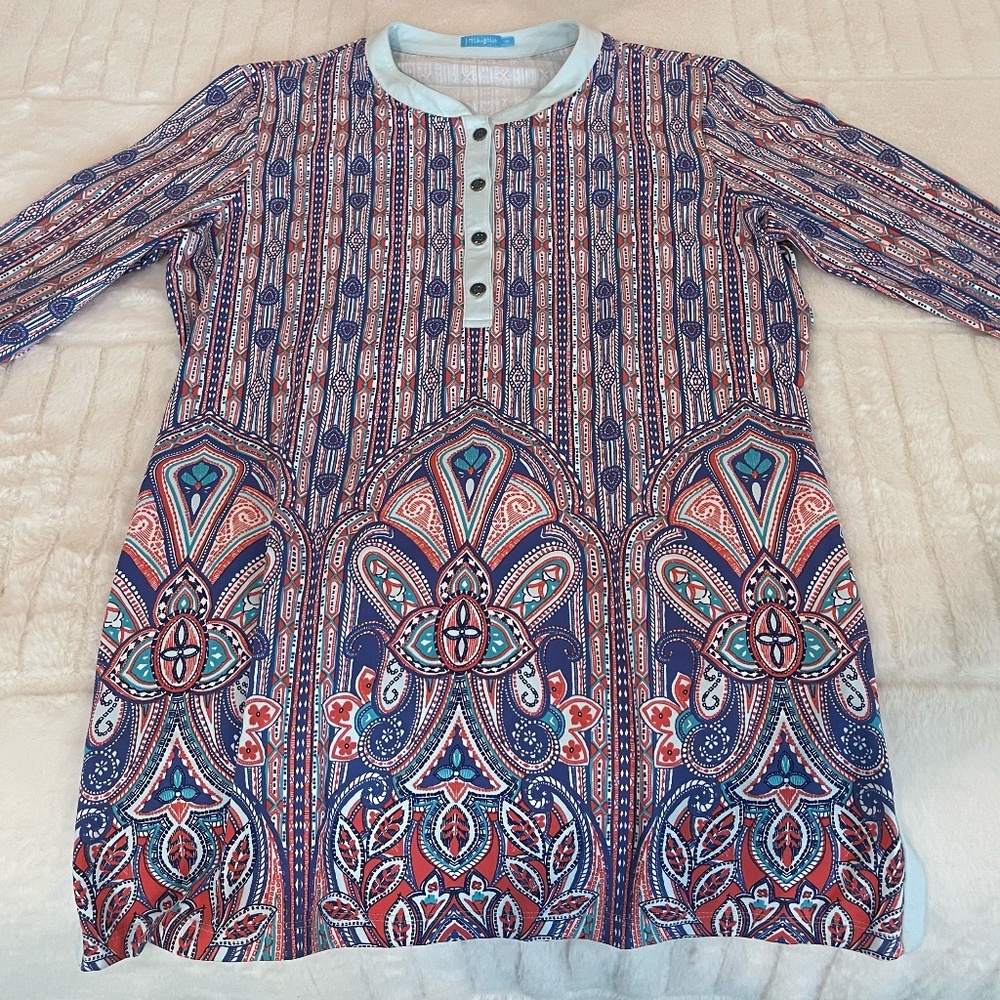 00008 J. McLaughlin Catalina‎ Cloth Tunic Medium Paisley 3/4 Sleeve
